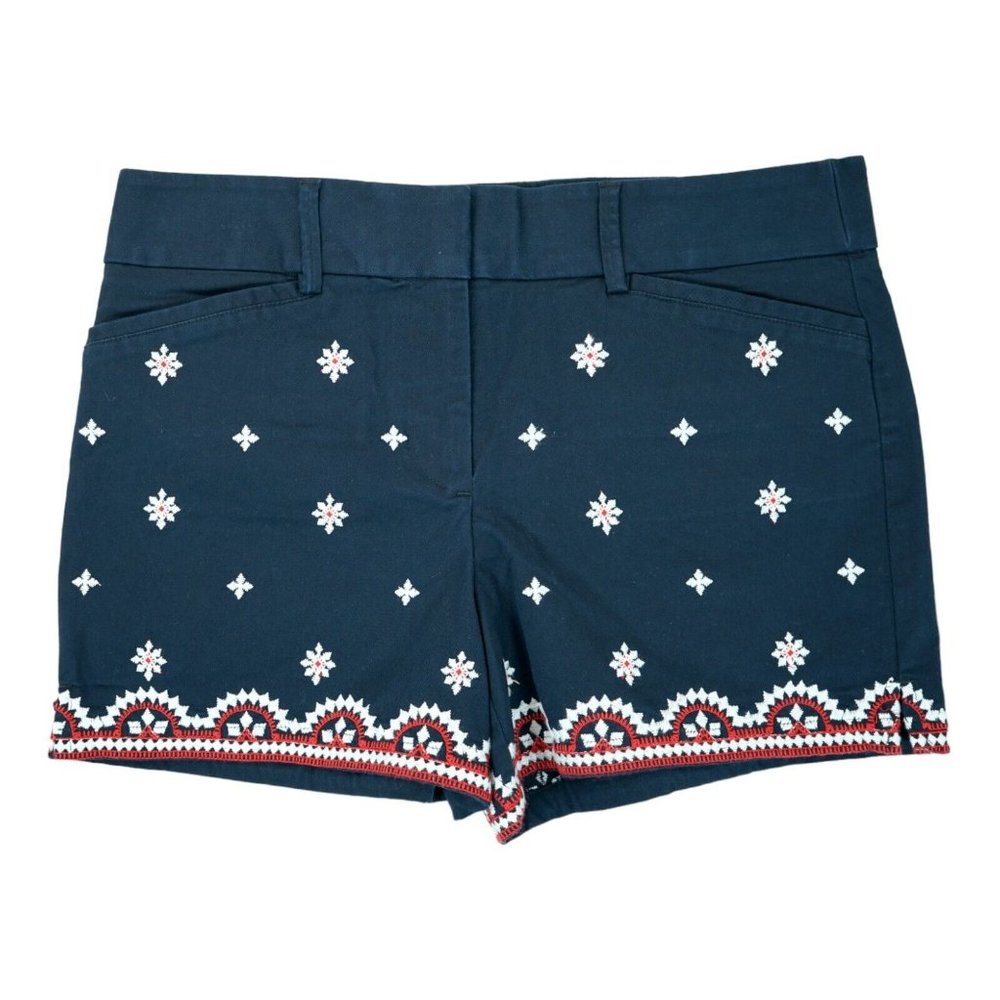 NWT‎ Loft Women's Embroidered Shorts Size 6 Navy Blue ~ Mid Rise ~ Waist 32"